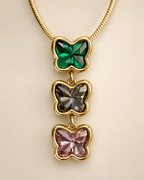 Multicolour Triple Butterfly Crystal Drop Necklace