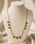 Emerald Green Heart Charm Gold-Plated Herringbone Necklace