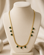 Emerald Green Heart Charm Gold-Plated Herringbone Necklace