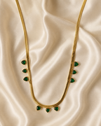 Emerald Green Heart Charm Gold-Plated Herringbone Necklace