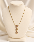 Blush Pink Triple Floral Crystal Drop Necklace