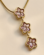 Blush Pink Triple Floral Crystal Drop Necklace
