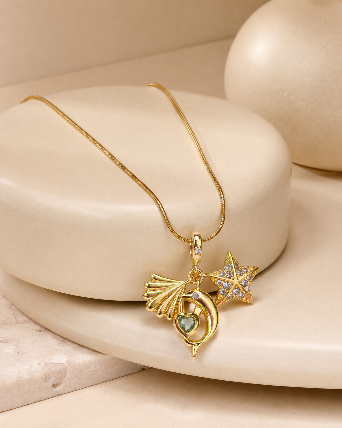 Sea Charm Starfish Shell Gold-Plated Pendant Necklace