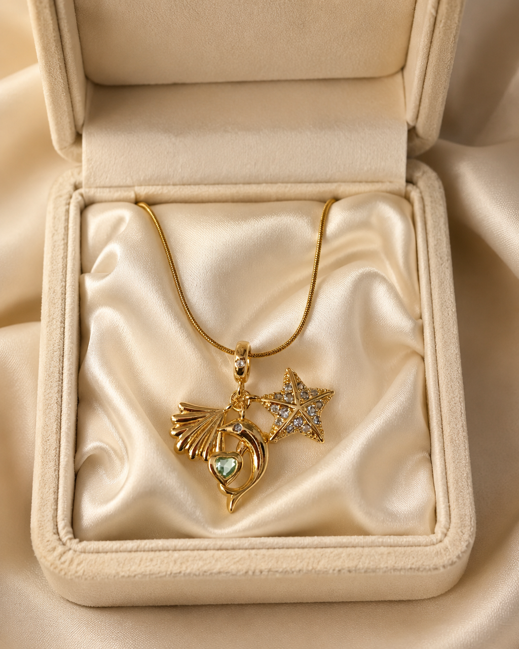 Sea Charm Starfish Shell Gold-Plated Pendant Necklace