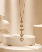 Crystal Heart Butterfly Long Drop Gold-Plated Necklace