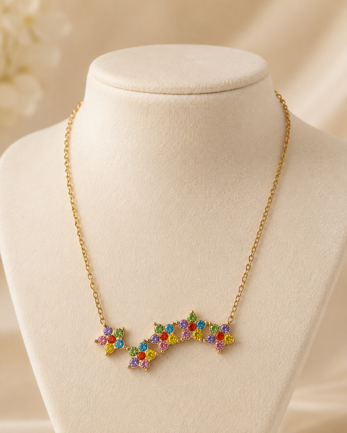 Multicolour Floral Cluster Gold-Plated Necklace