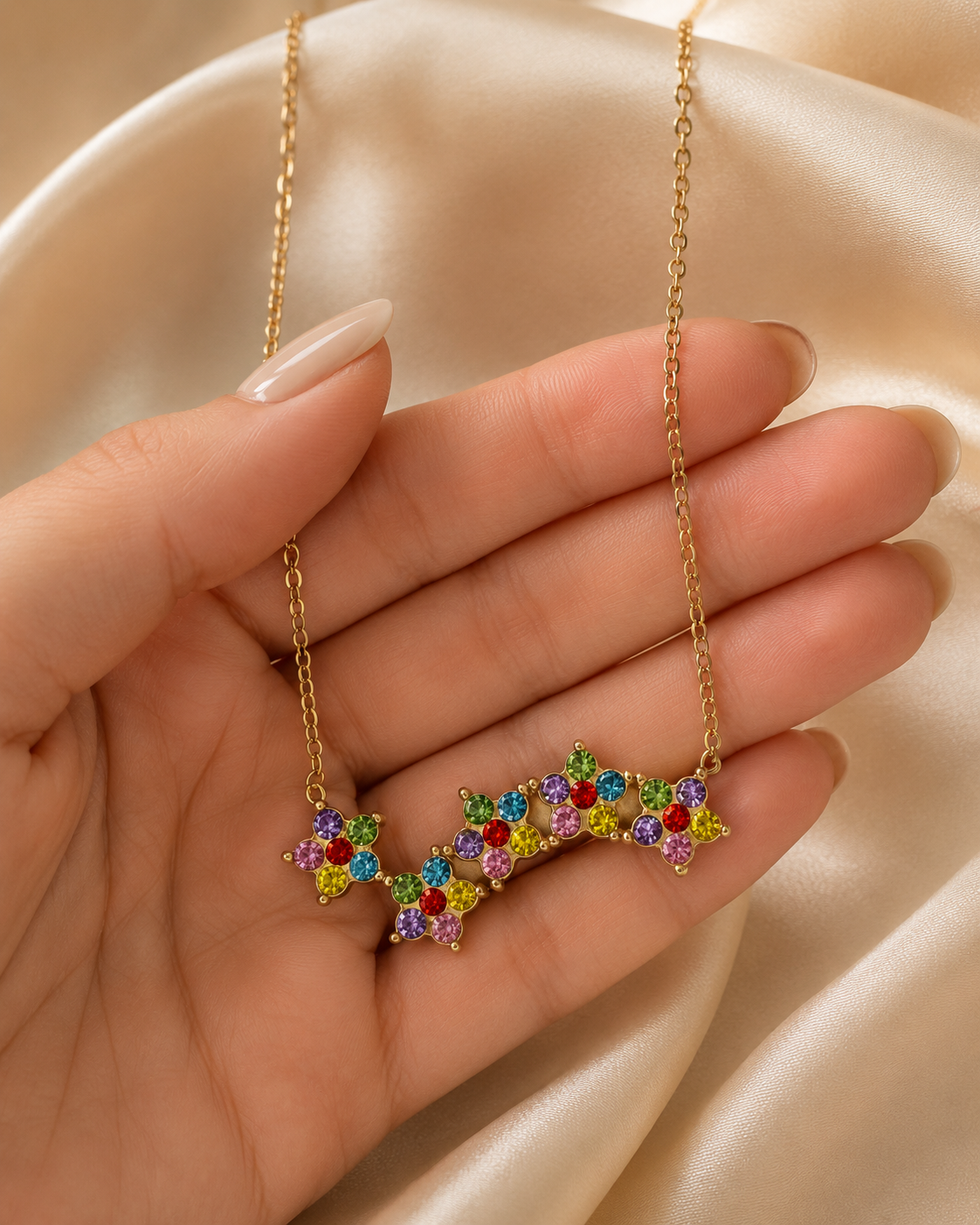 Multicolour Floral Cluster Gold-Plated Necklace