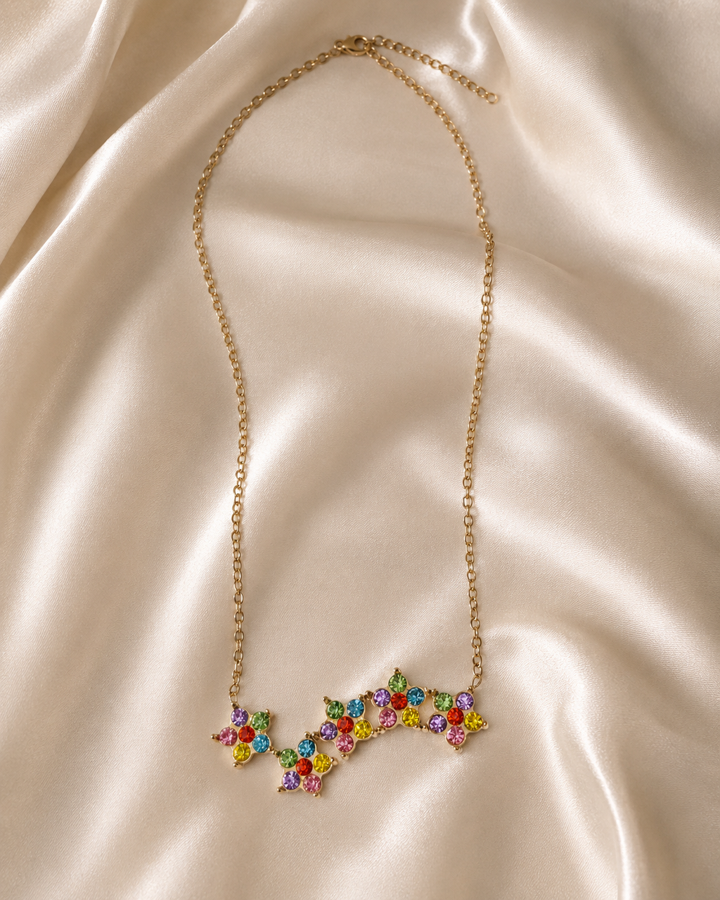 Multicolour Floral Cluster Gold-Plated Necklace
