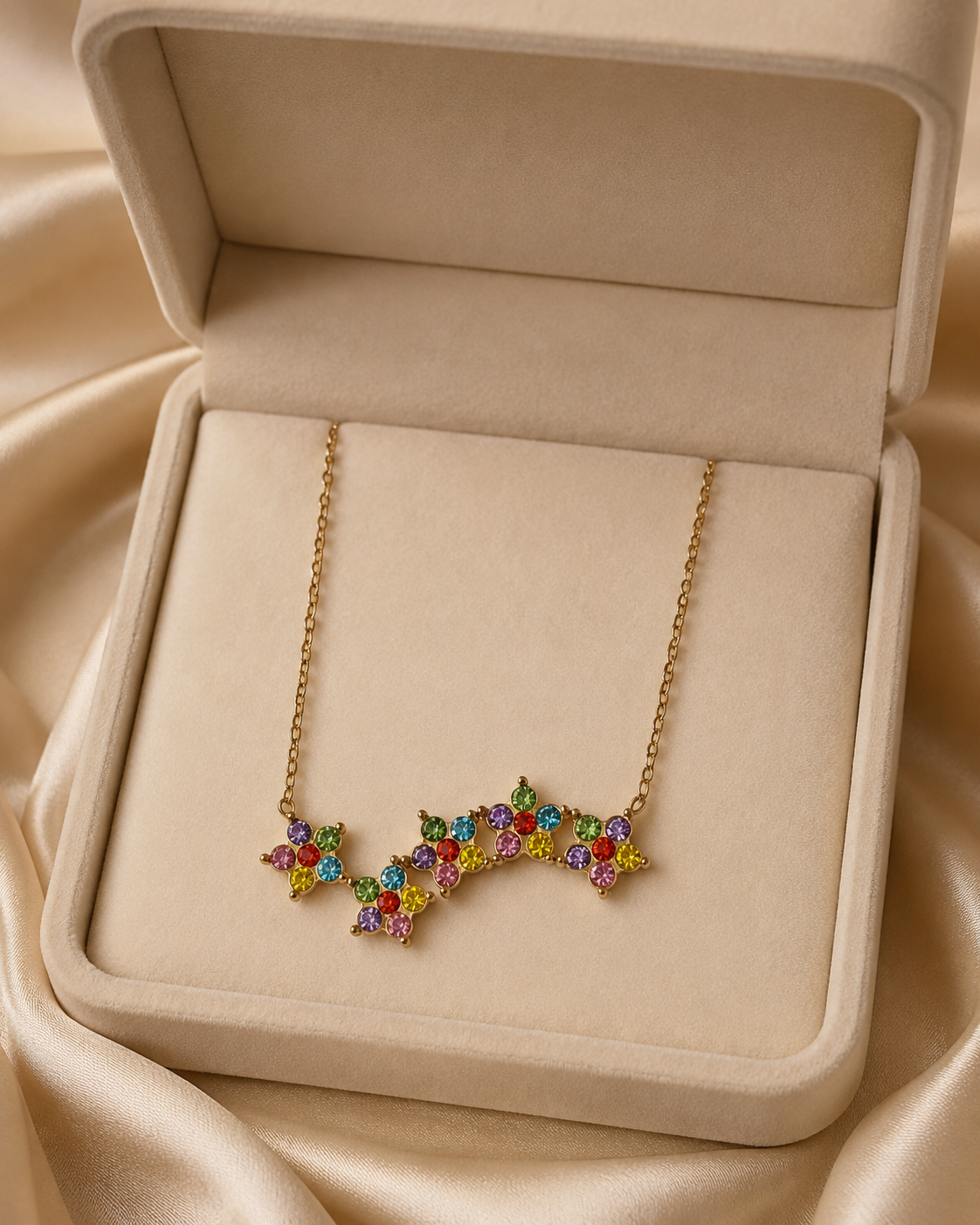 Multicolour Floral Cluster Gold-Plated Necklace