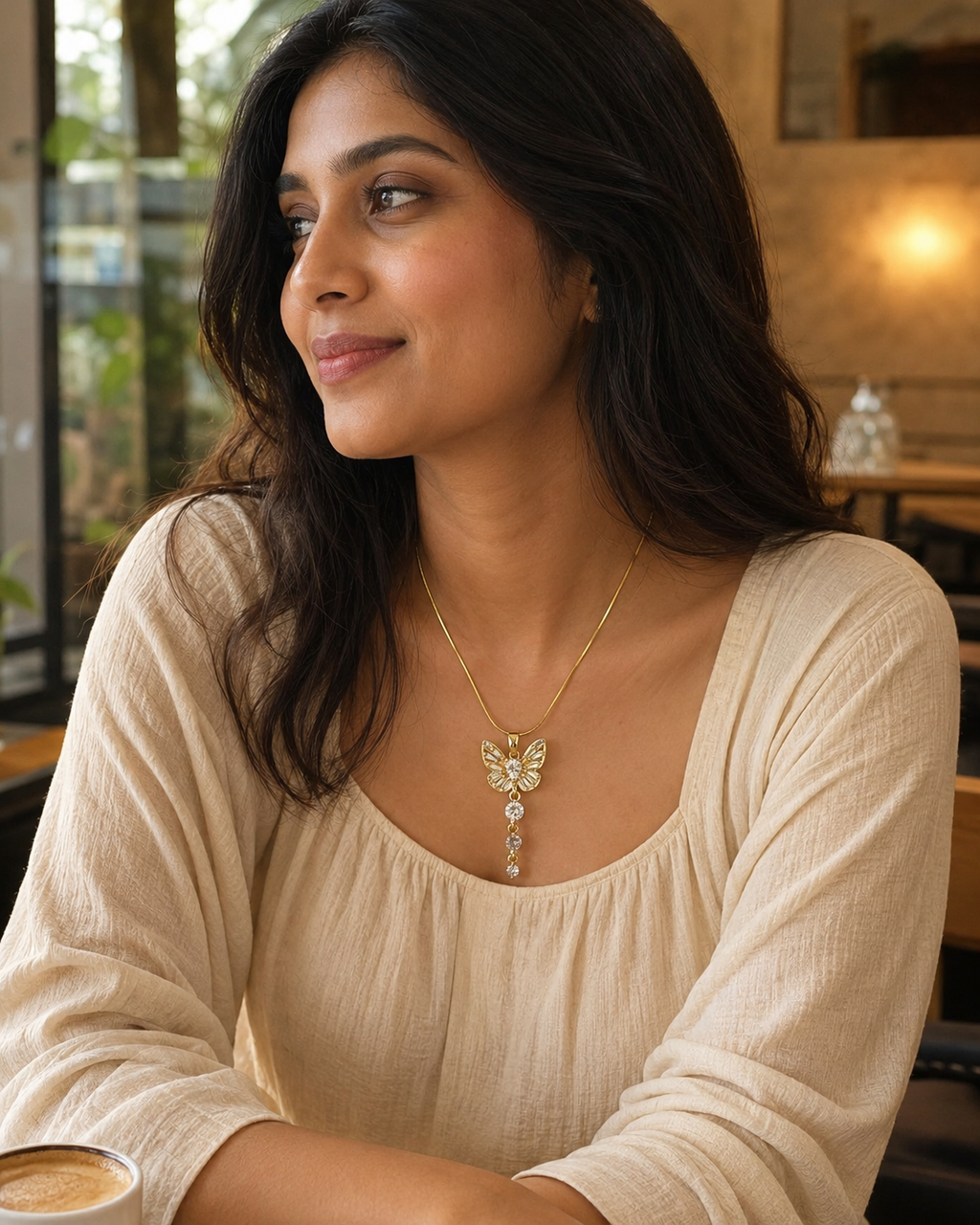 Crystal Butterfly Gold-Plated Tassel Pendant Necklace