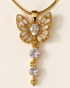 Crystal Butterfly Gold-Plated Tassel Pendant Necklace