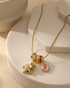 Cute Unicorn Donut Charm Gold-Plated Necklace