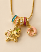 Cute Unicorn Donut Charm Gold-Plated Necklace