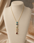 Multicolour Gemstone Vertical Drop Gold-Plated Necklace