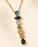 Multicolour Gemstone Vertical Drop Gold-Plated Necklace