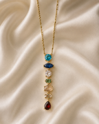 Multicolour Gemstone Vertical Drop Gold-Plated Necklace