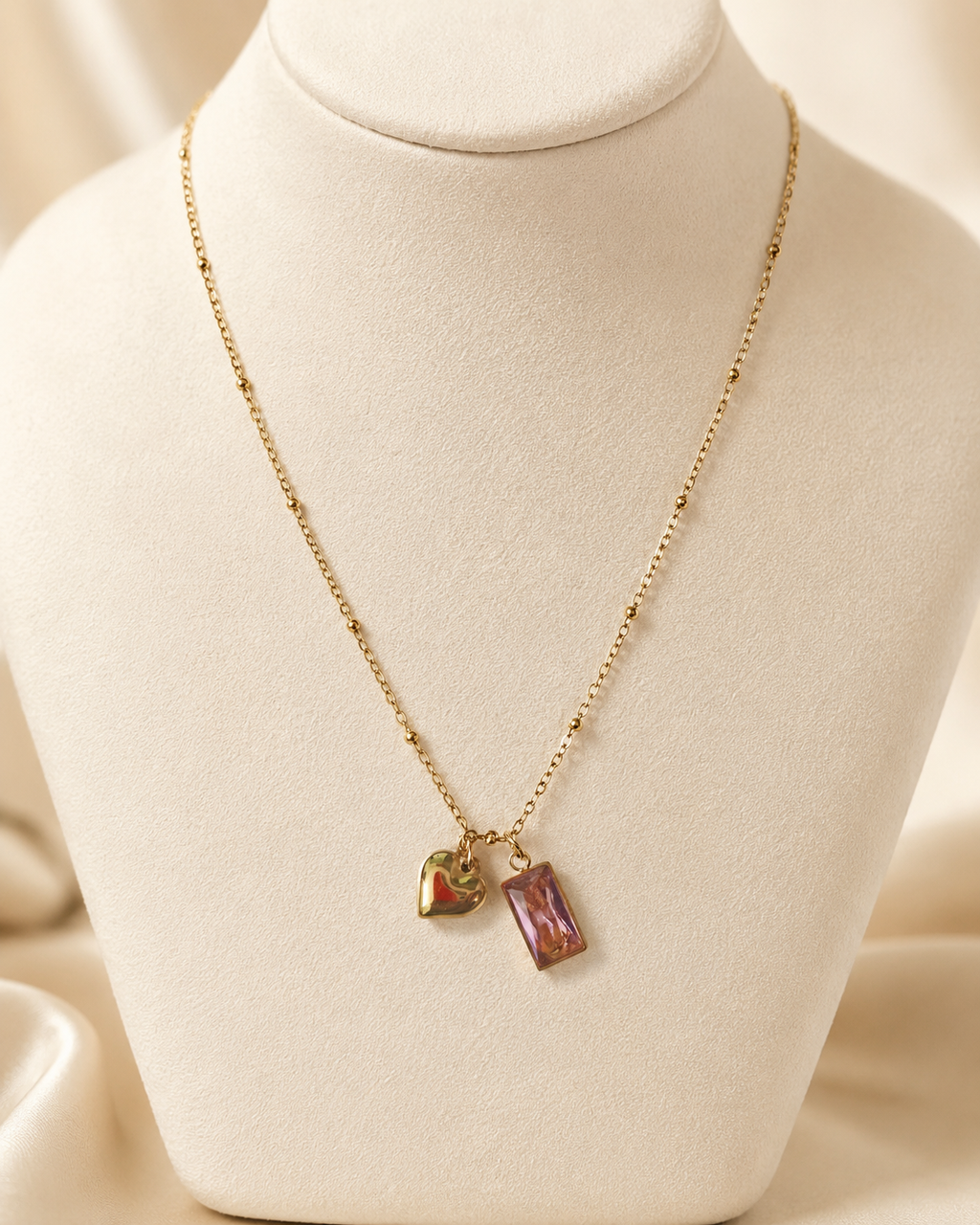 Golden Heart & Pink Charm Necklace