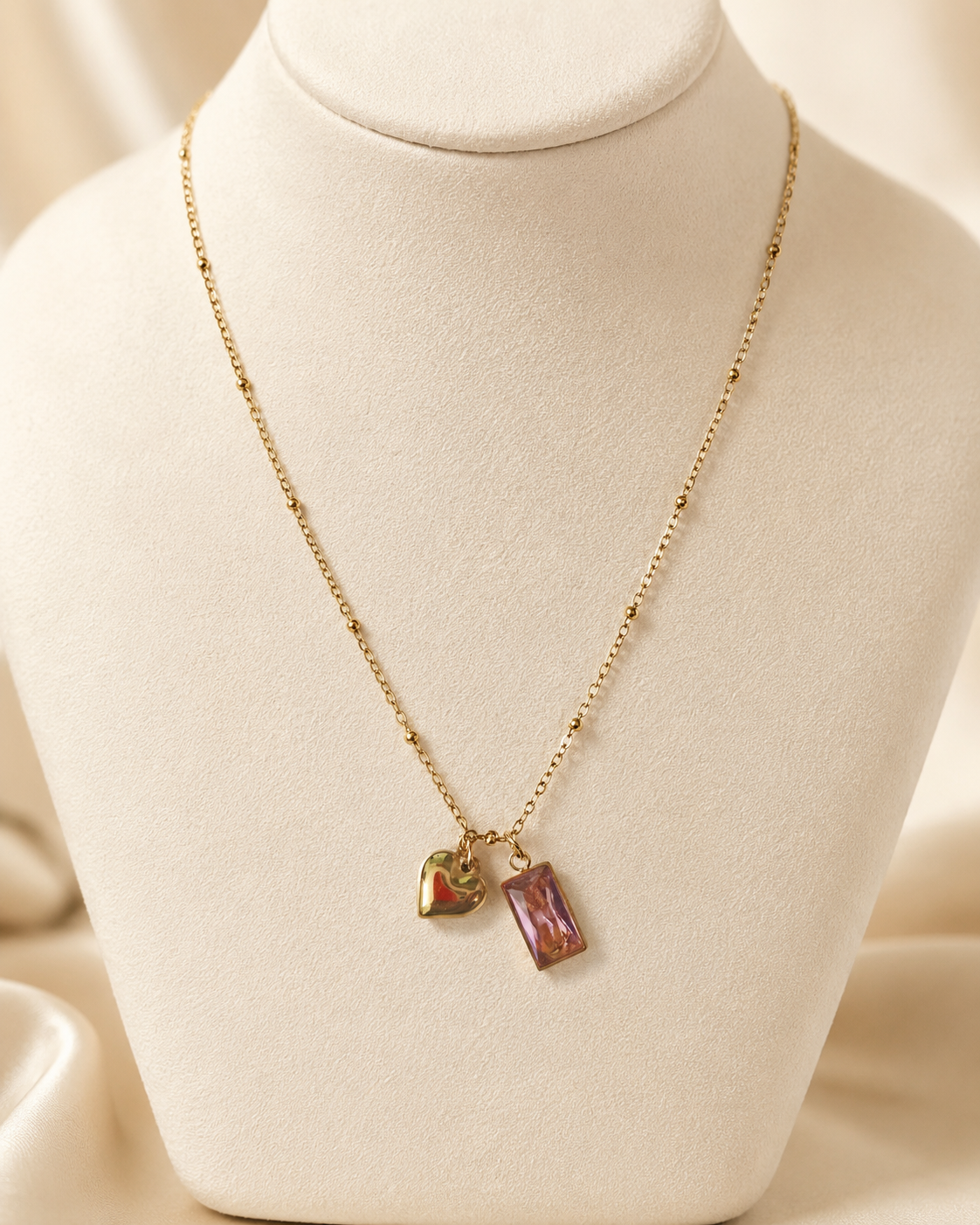Golden Heart & Pink Charm Necklace
