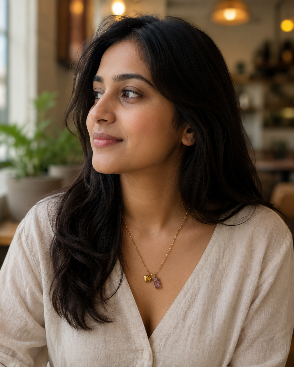 Golden Heart & Pink Charm Necklace