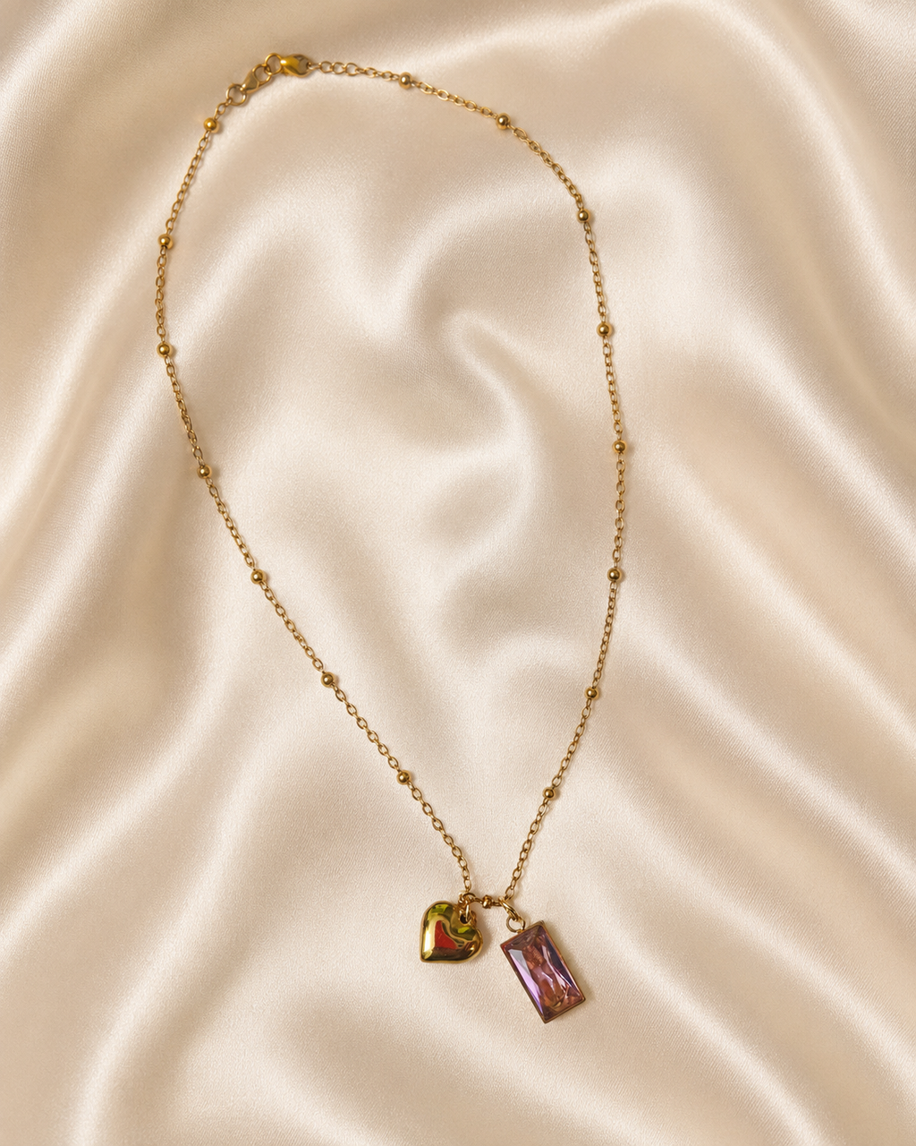 Golden Heart & Pink Charm Necklace