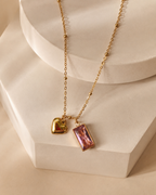 Golden Heart & Pink Charm Necklace