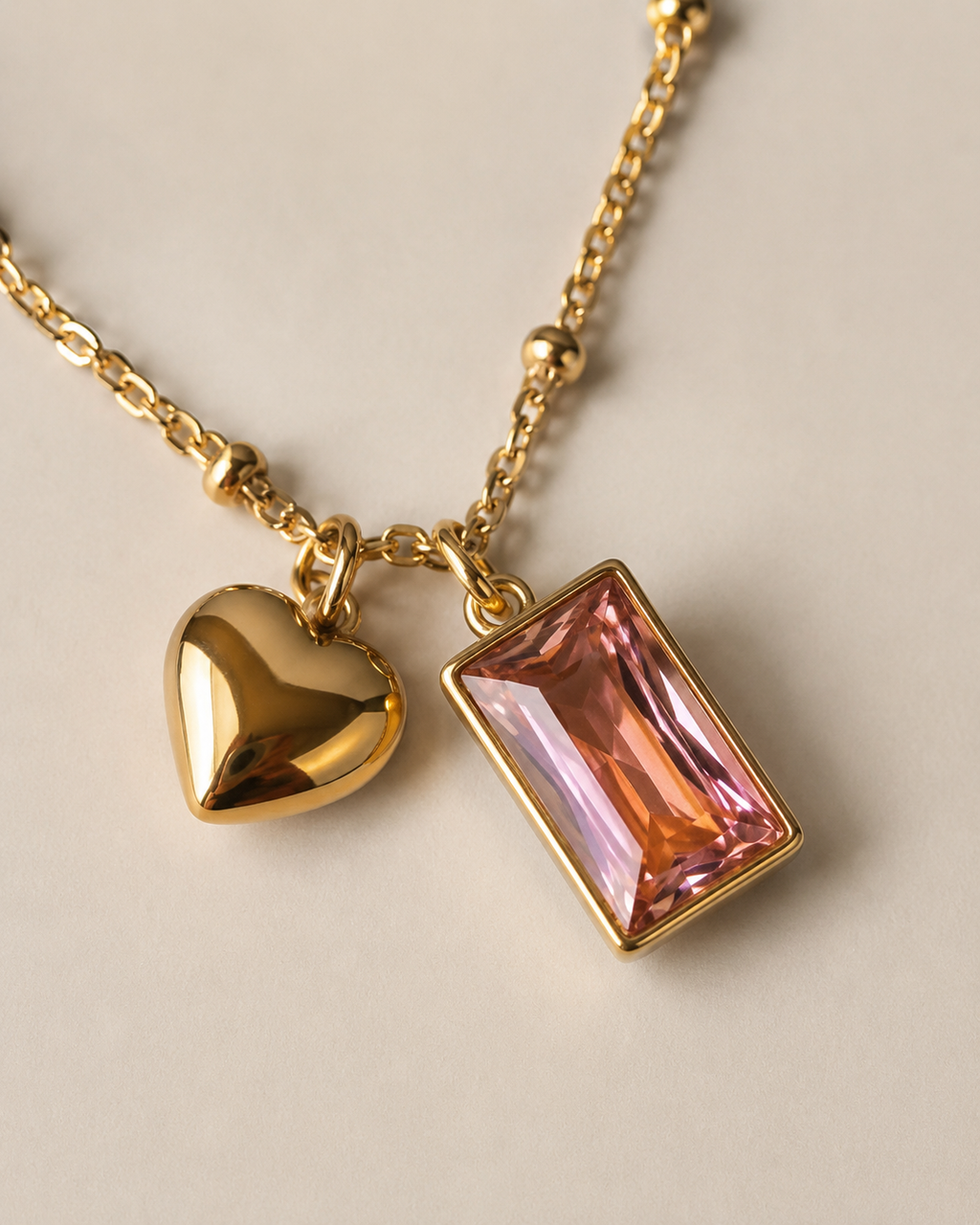 Golden Heart & Pink Charm Necklace