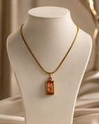 Amber Glow Rectangle Pendant Necklace