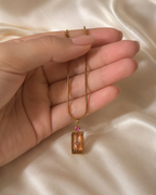 Amber Glow Rectangle Pendant Necklace