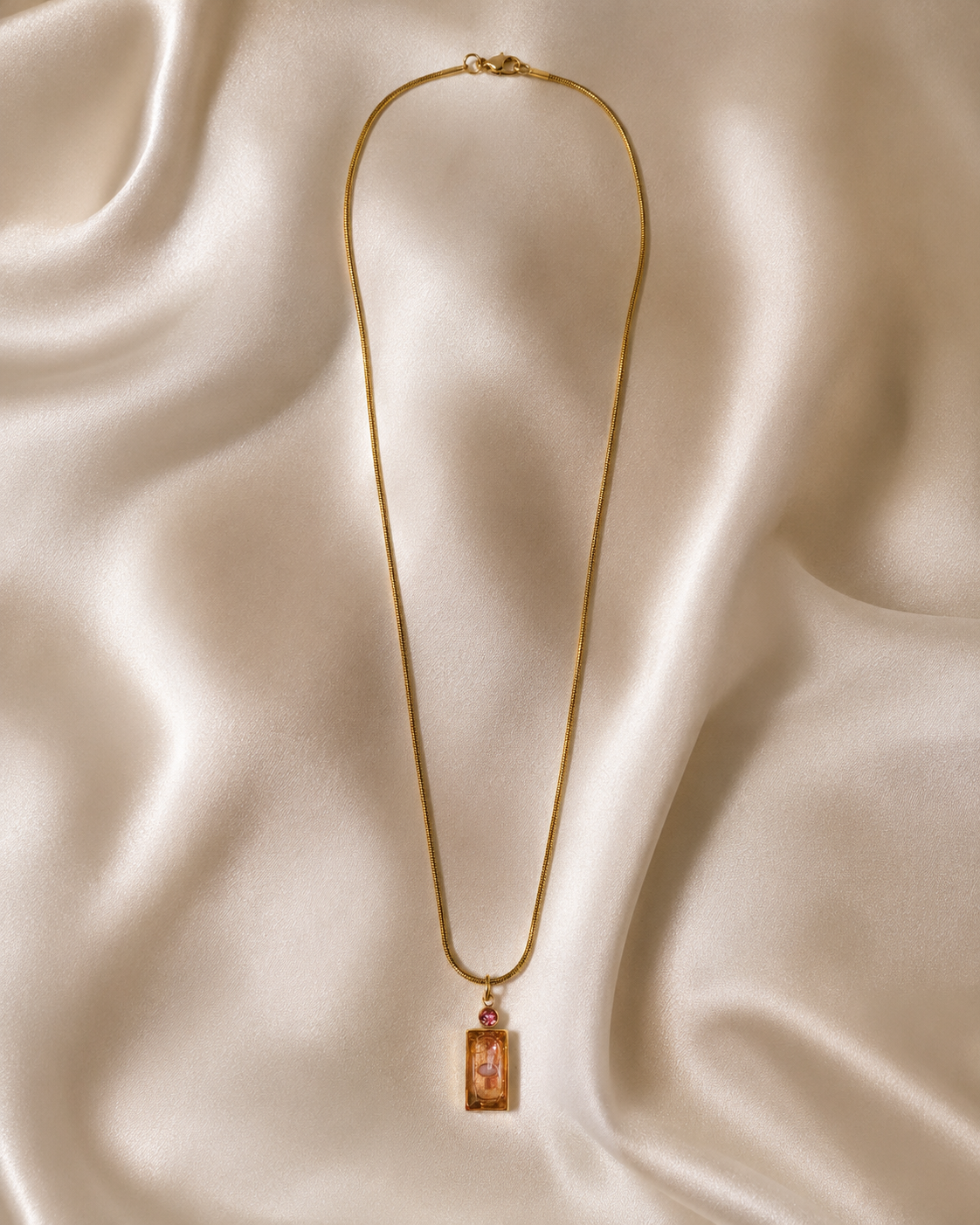 Amber Glow Rectangle Pendant Necklace