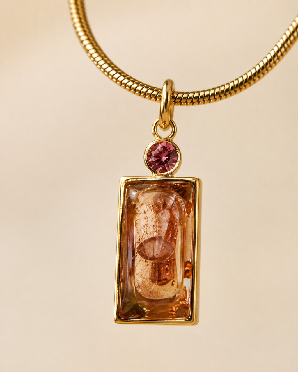Amber Glow Rectangle Pendant Necklace