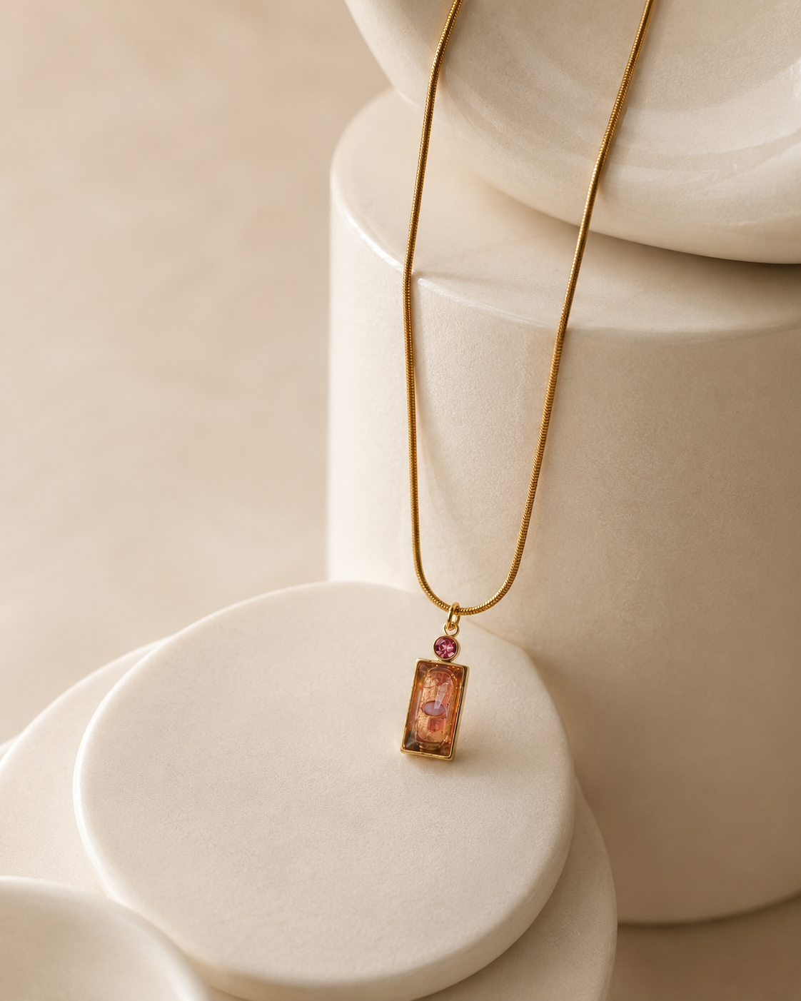 Amber Glow Rectangle Pendant Necklace