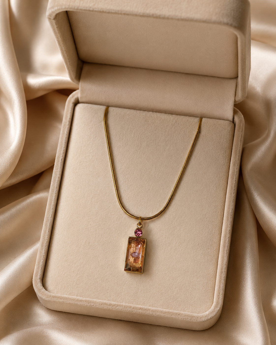 Amber Glow Rectangle Pendant Necklace
