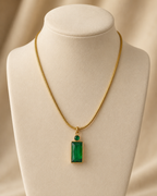 Emerald Shine Rectangle Pendant Necklace