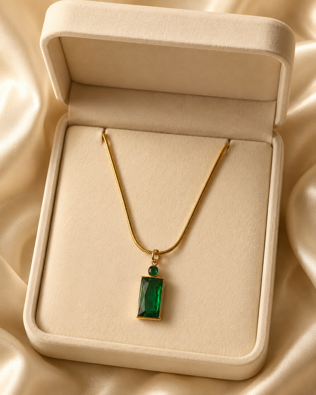 Emerald Shine Rectangle Pendant Necklace