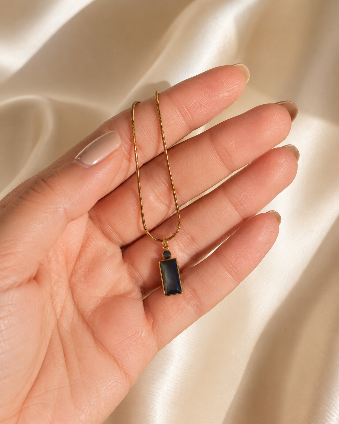 Classic Black Rectangle Pendant Necklace