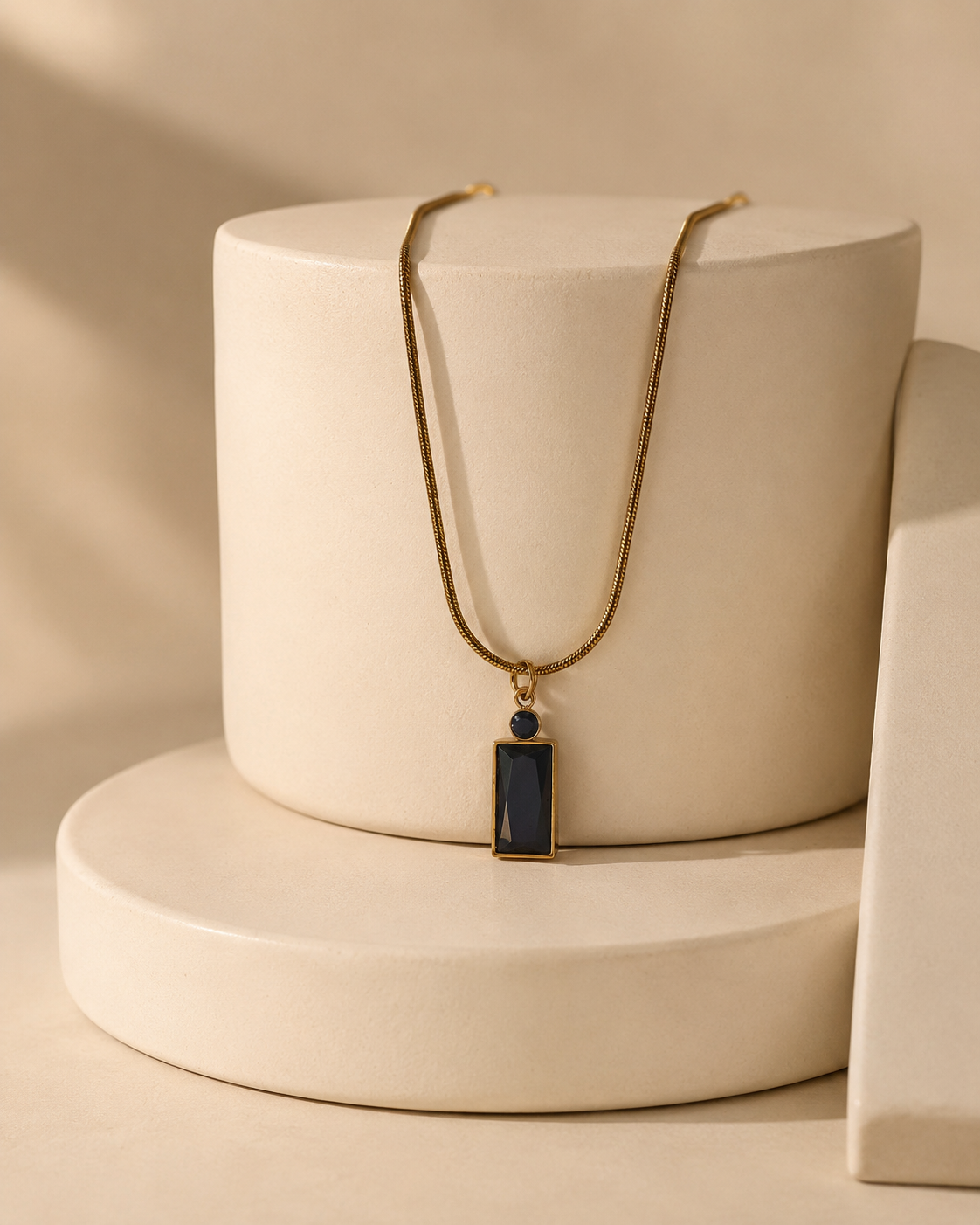 Classic Black Rectangle Pendant Necklace