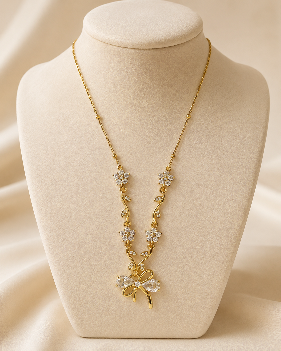 Clear Floral Vine Bow Necklace