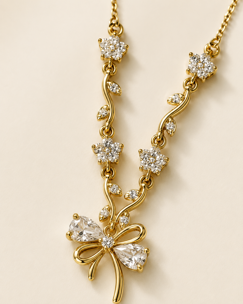 Clear Floral Vine Bow Necklace