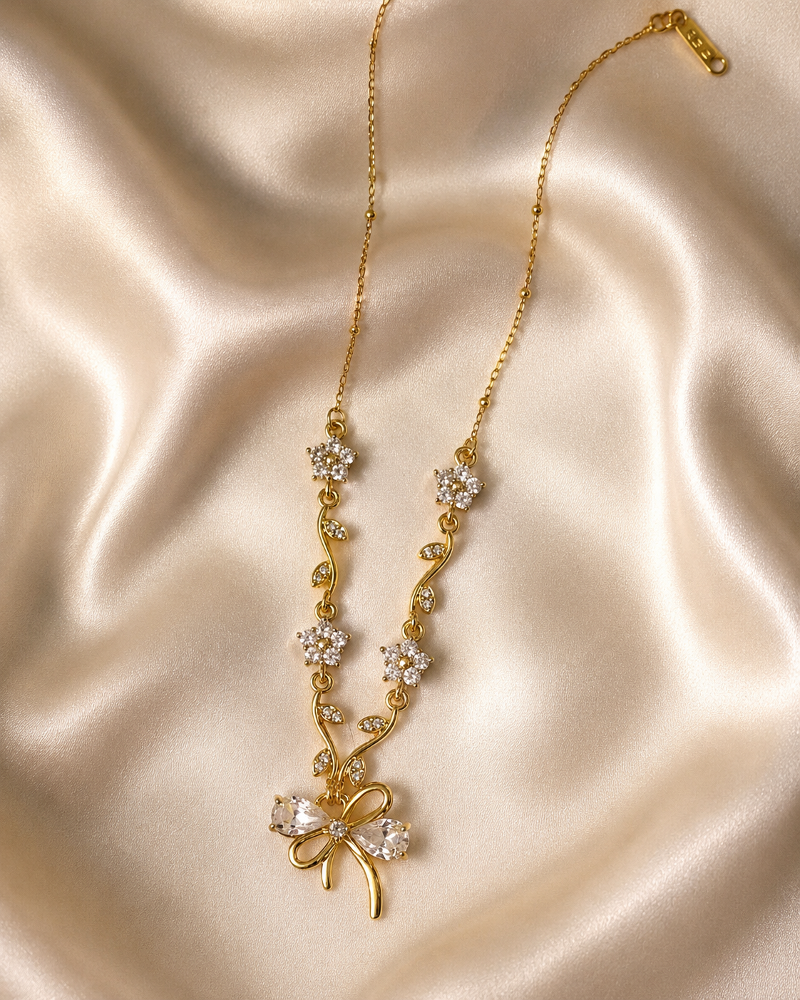 Clear Floral Vine Bow Necklace