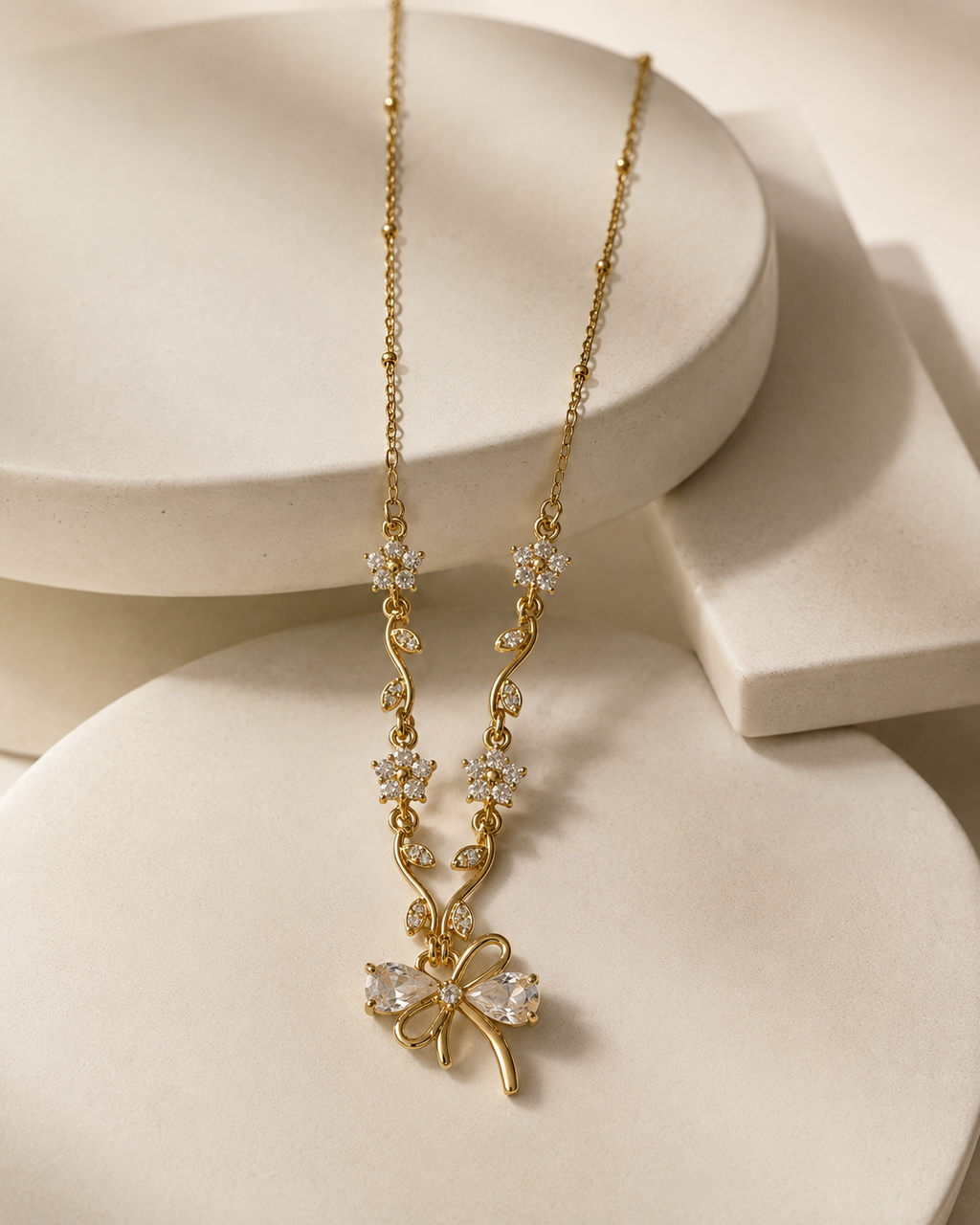 Clear Floral Vine Bow Necklace