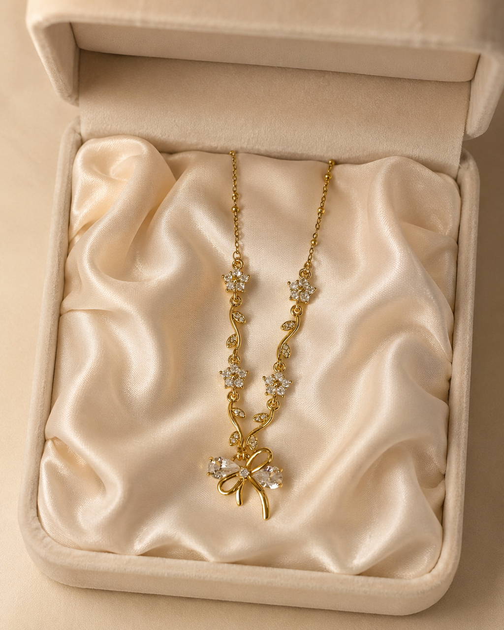 Clear Floral Vine Bow Necklace