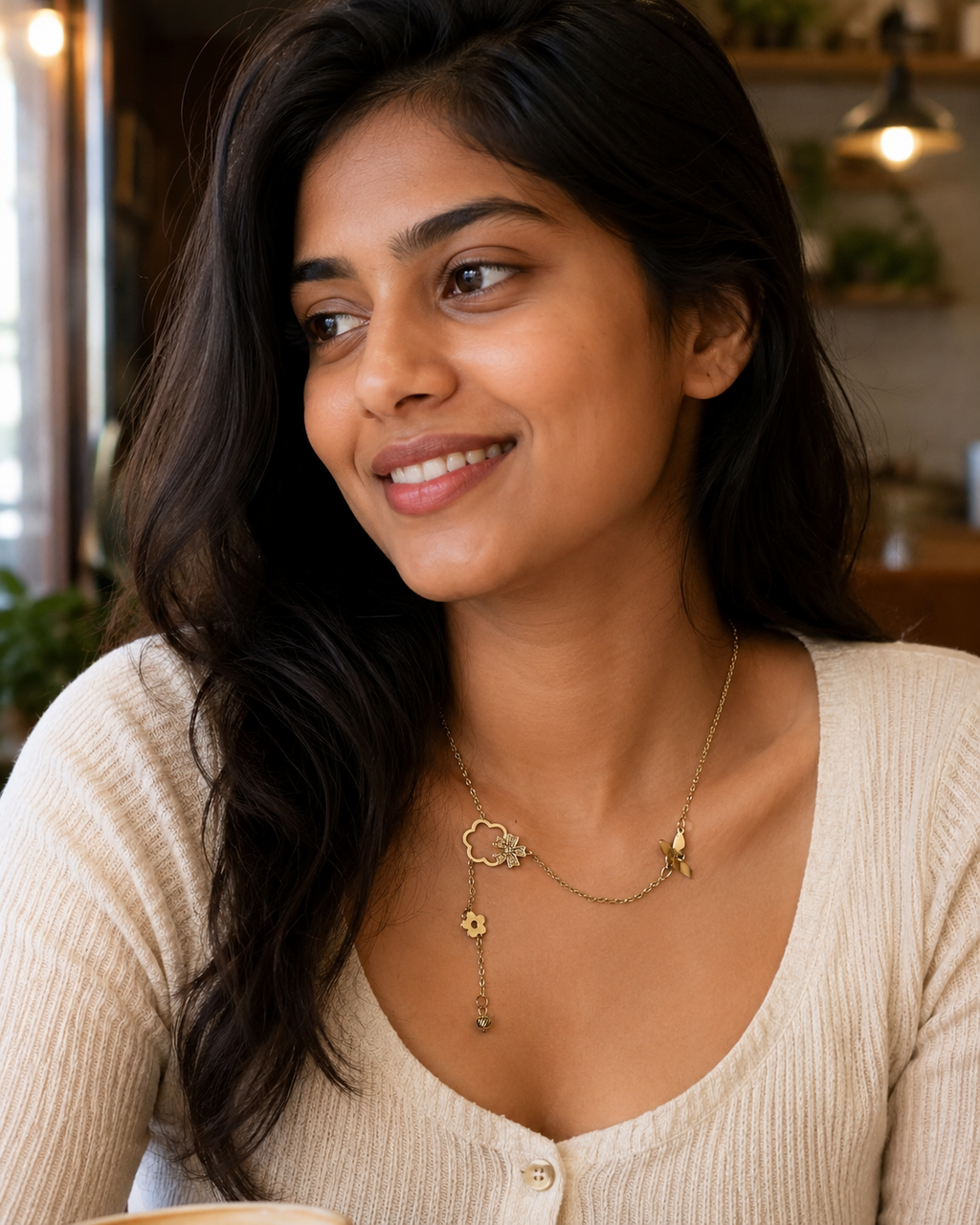 Asymmetrical Floral Charm Necklace