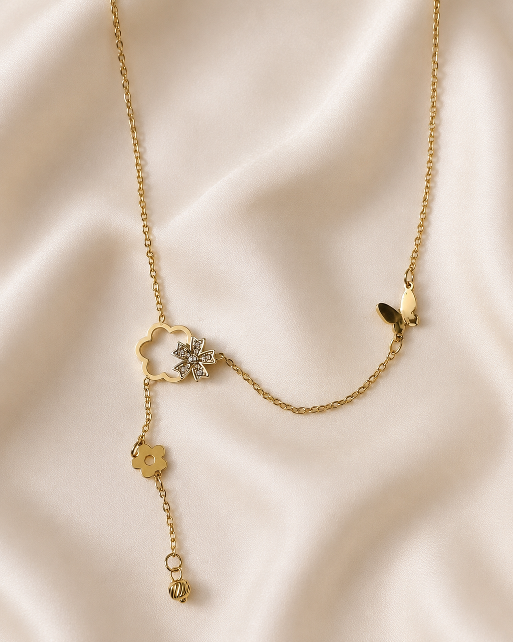 Asymmetrical Floral Charm Necklace