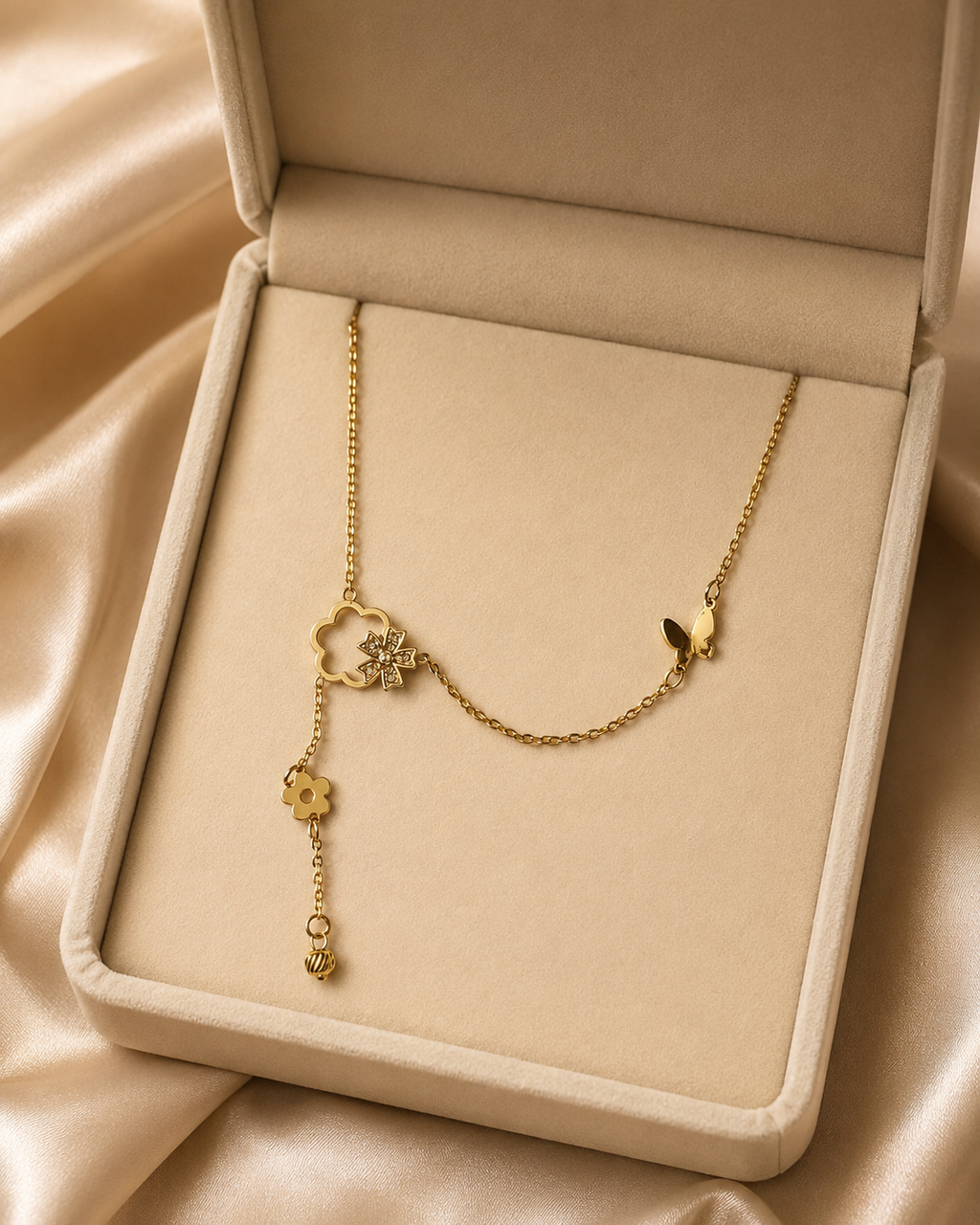 Asymmetrical Floral Charm Necklace