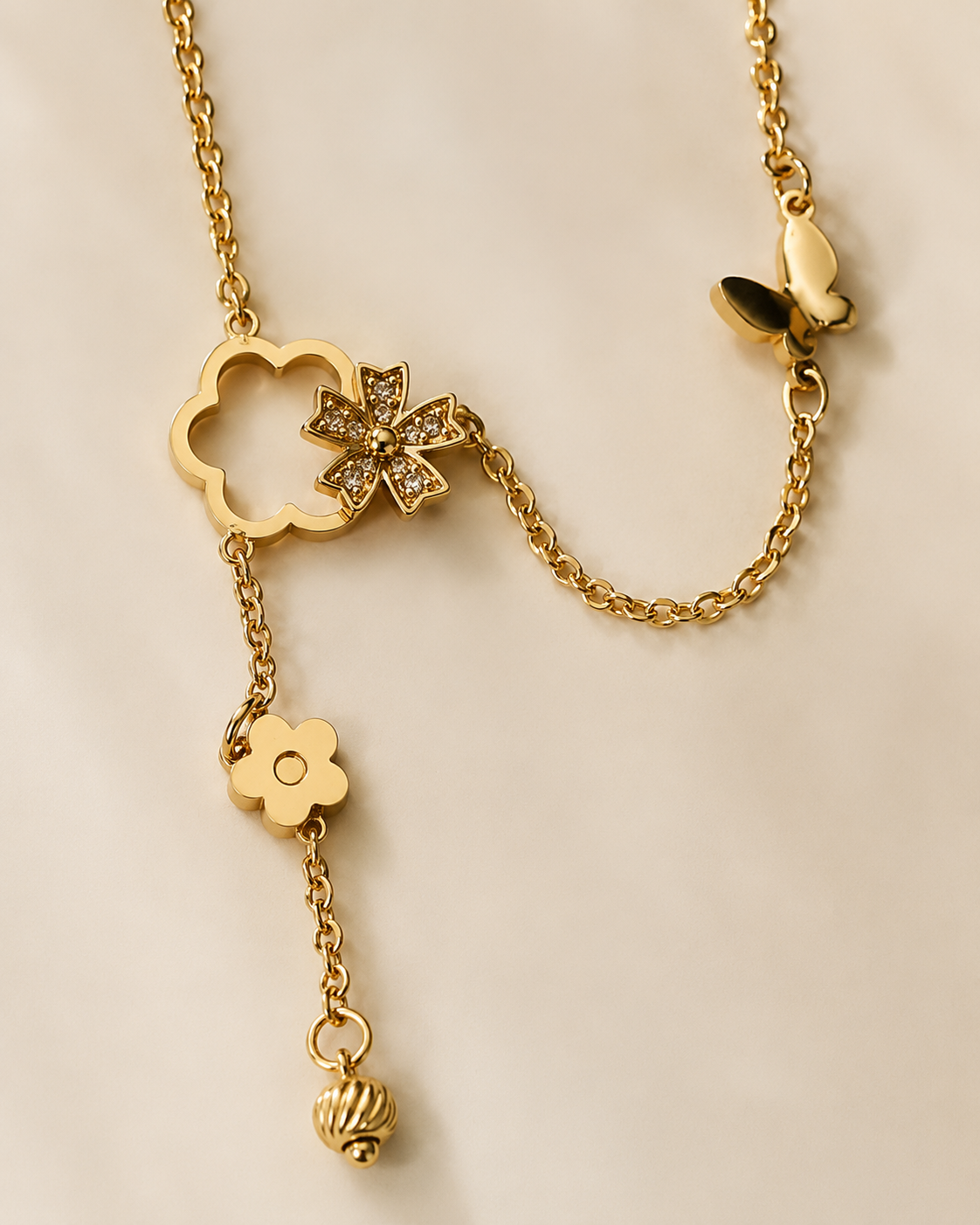 Asymmetrical Floral Charm Necklace