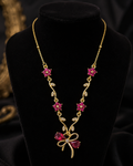 Ruby Pink Floral Bow Necklace