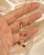Ruby Pink Floral Bow Necklace