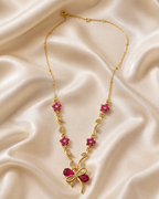 Ruby Pink Floral Bow Necklace