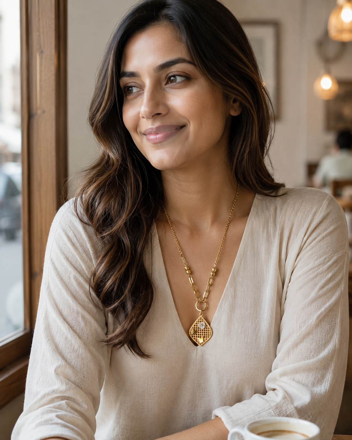 Lattice Teardrop Charm Necklace