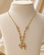 Pink Floral Vine Bow Necklace